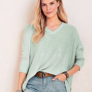 Garnet Hill Organic Linen Boxy Loose V Neck Sweater Pale Aqua Blue Coastal XL